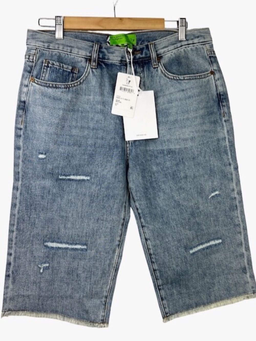Free People x Sandrine Rose Collab Distressed Bermuda Denim Shorts NWT Size 29